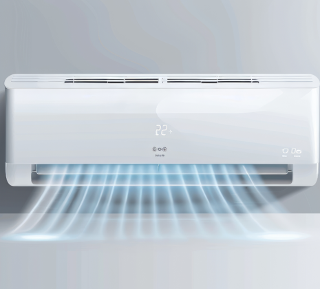 Modern realistic mockup of an air conditioner with cold wind flows